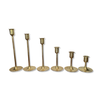 Suite of 6 vintage brass tulip foot candle holders