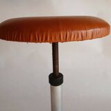 Tabouret pied tulipe à vis,  aluminium et cuir