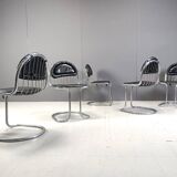 Vintage Chrome and Leather Cantilever Dining Chairs, 1970s