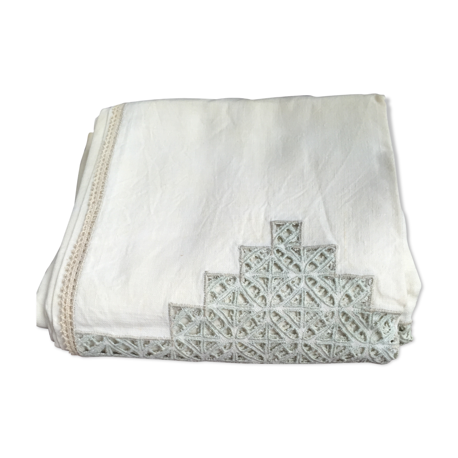 Old embroidered cotton tablecloth