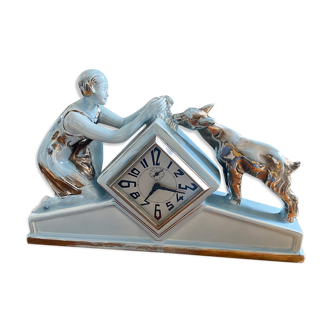 Old clock ceramic sculpture Odyv Art deco woman