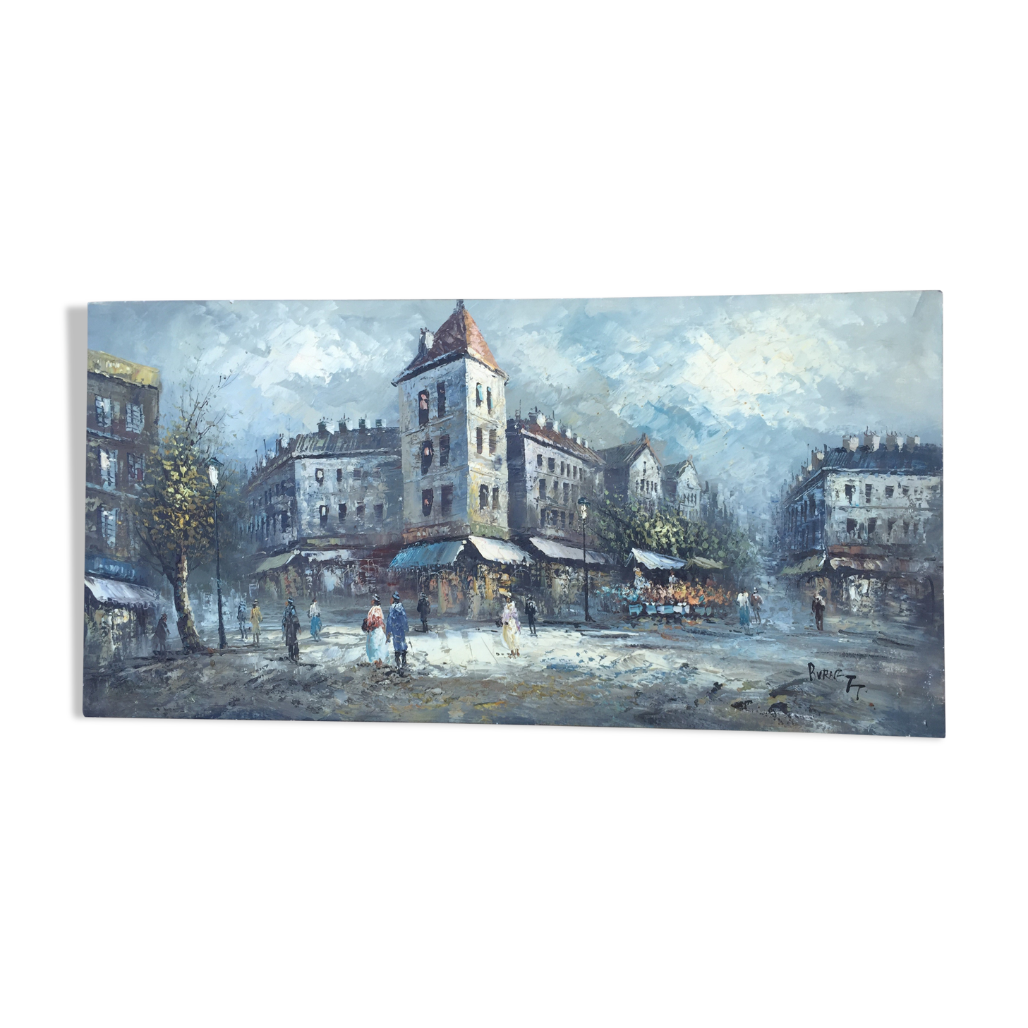 Oil on Canvas "Animated Paris street" of L.A. Burnett