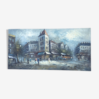 Huile sur toile"Rue animée de Paris" de L.A. Burnett