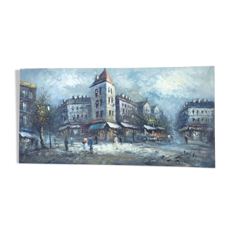 Oil on Canvas "Animated Paris street" of L.A. Burnett