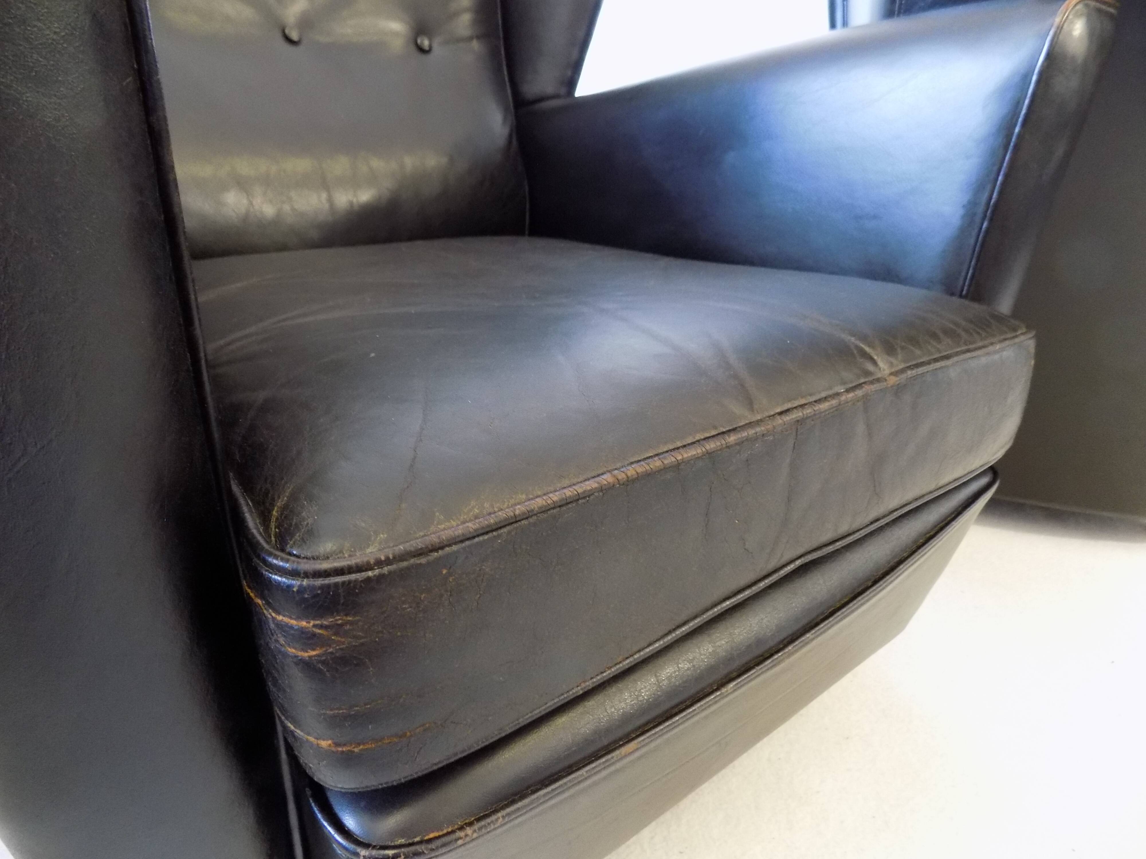 Howard Keith pair of black leather armchairs for HK Furniture