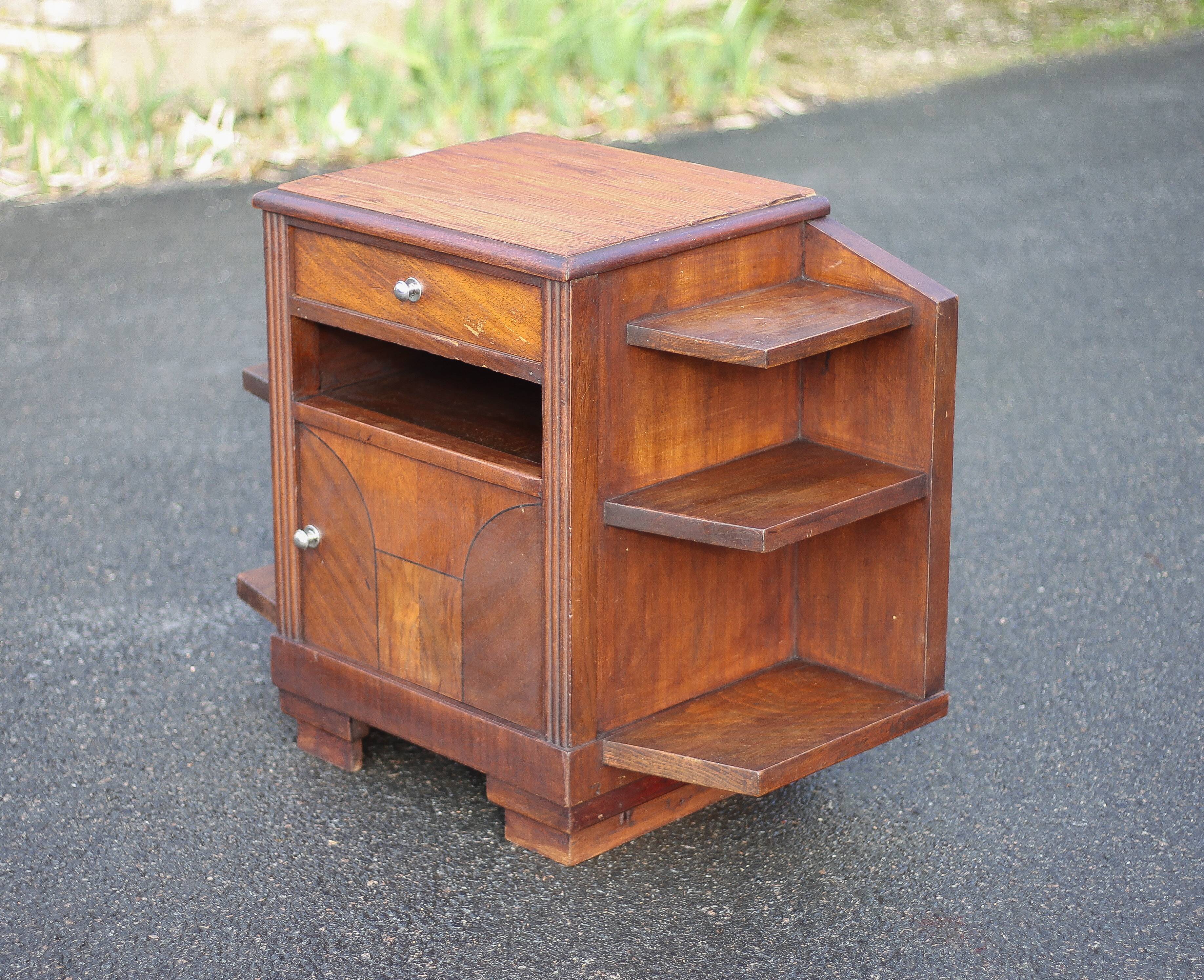 Art Deco wooden bedside table, vintage wooden furniture, side table