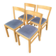 4 Scandinavian chairs in solid wood and blue fabric