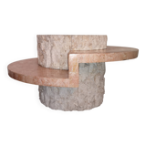 Round coffee table in fossil or mactan stone by Magnussen Ponte 1980