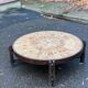 Vintage Roger Capron coffee table, ceramic and herbarium design, 105cm