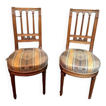 Pair Of Louis XVI Style Chairs In Walnut.