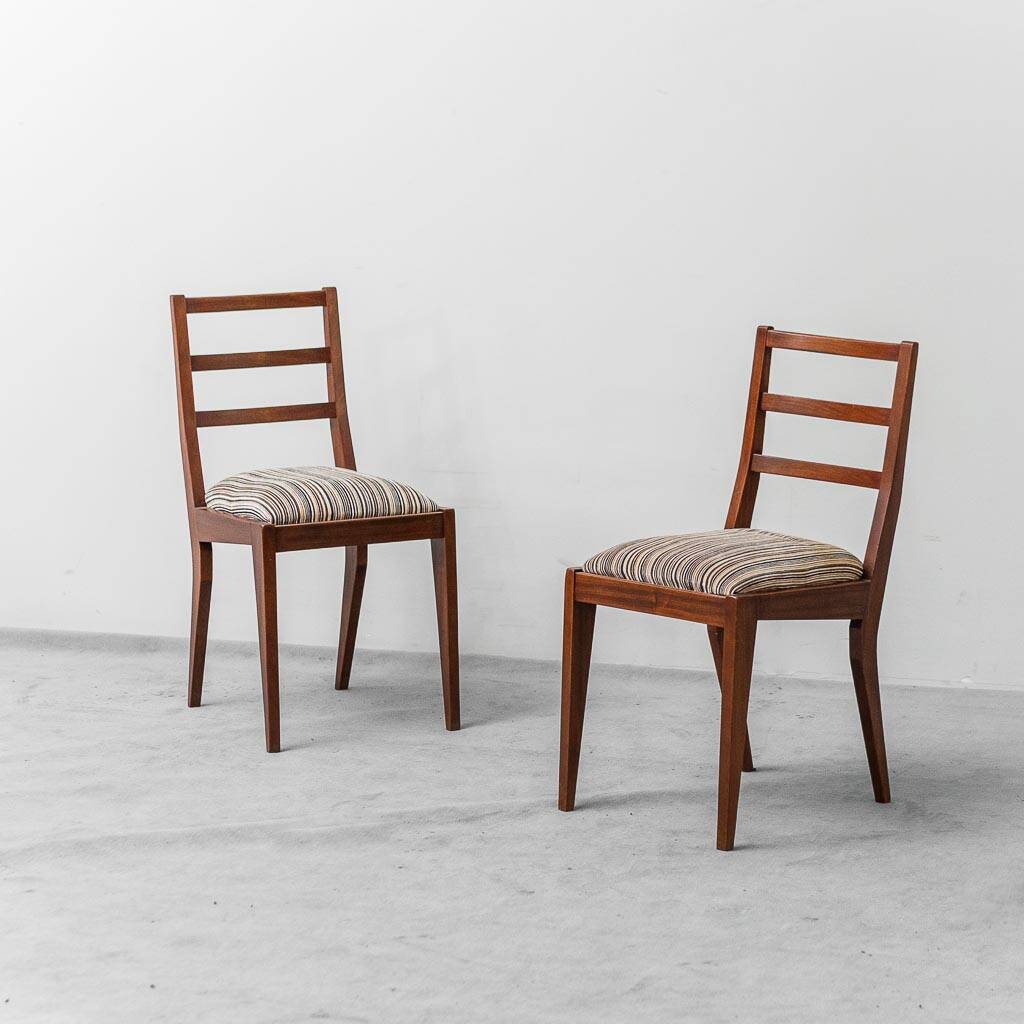 Pair of mahogany chairs with corduroy velvet, 1950s vintage modernism