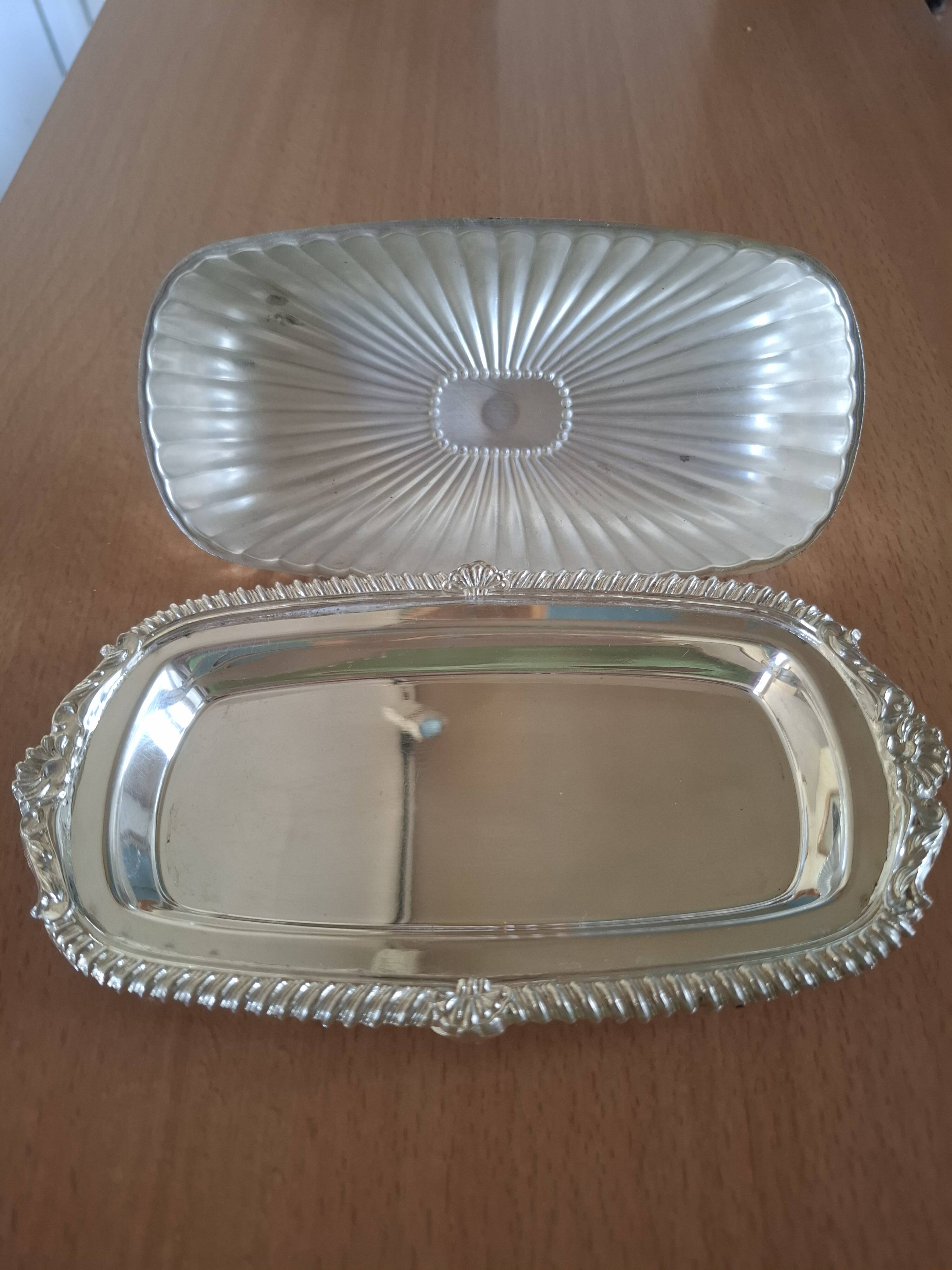 Silver metal butter dish