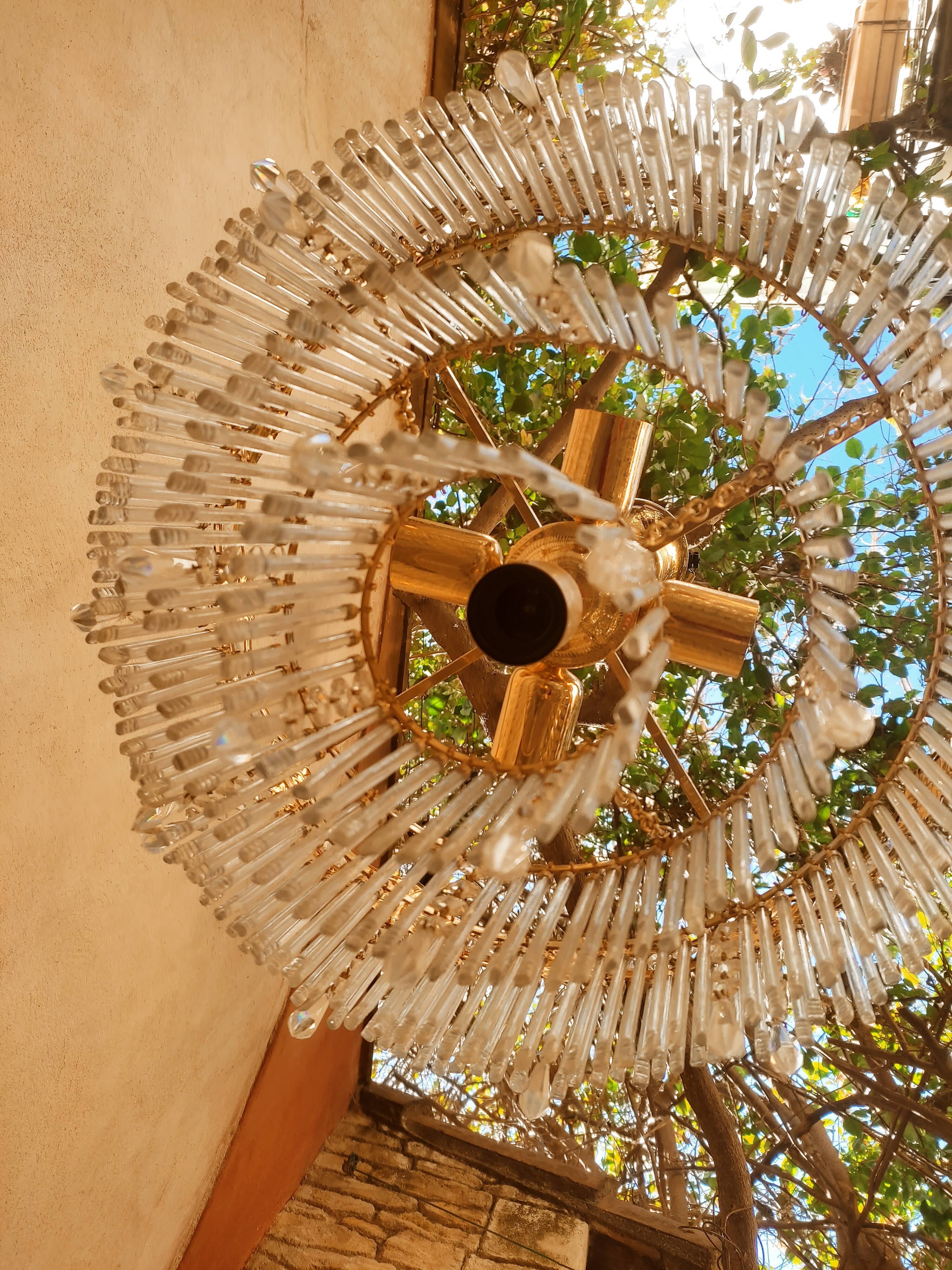 Glass and crystal waterfall chandelier