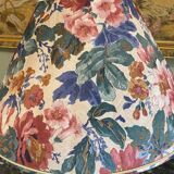 Large blue ceramic lamp with floral shade