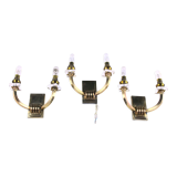 Three double wall lamps  Brass and lucite, France Mid-Century