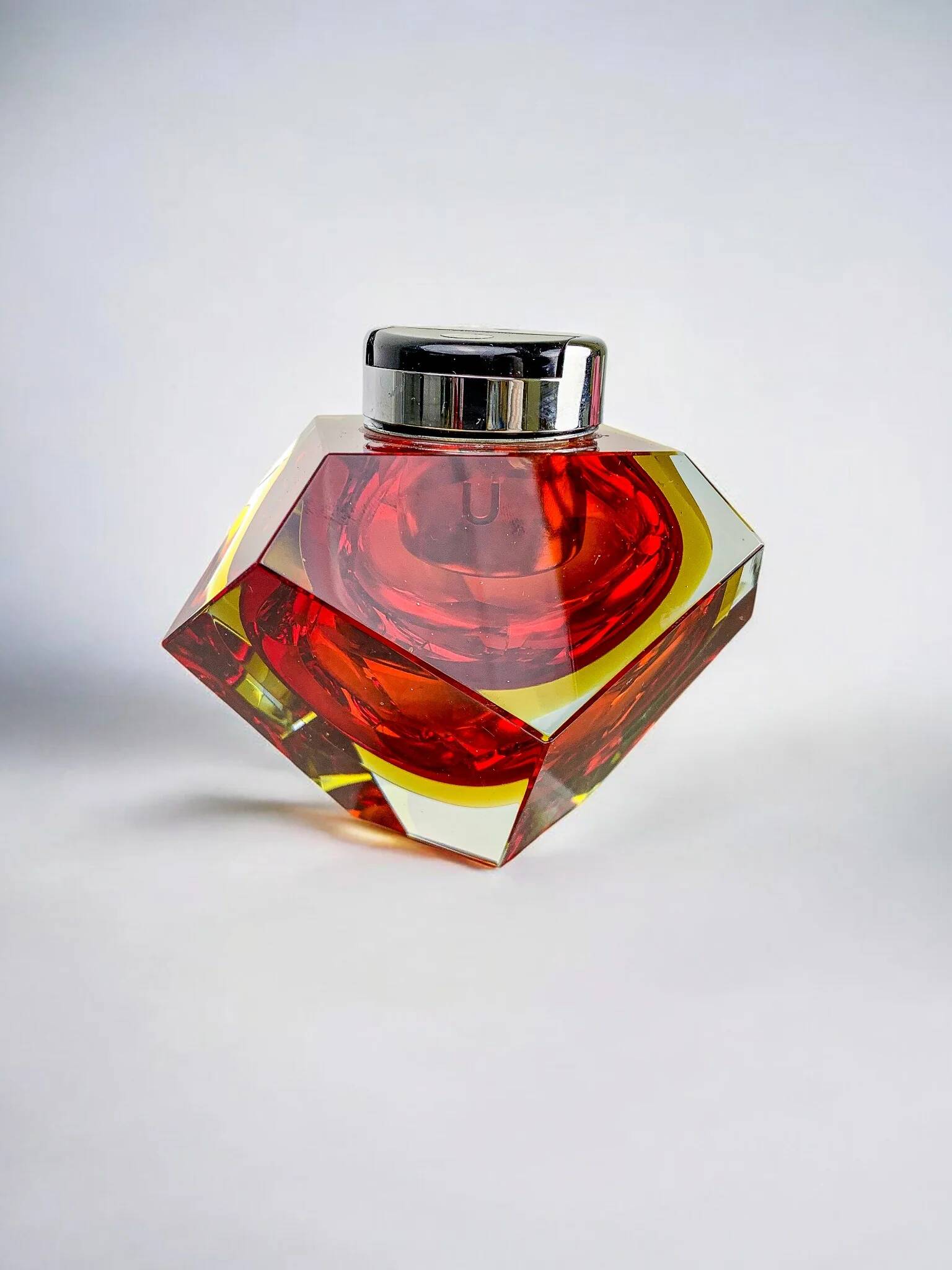 Italian Sommerso faceted lighter by Flavio Poli, red & yellow Murano glass, 1970s