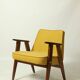 Vintage armchair plush yellow velvet soft dark wood 1962 design by Chierowski