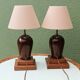 Pair of turned wooden bedside lamps