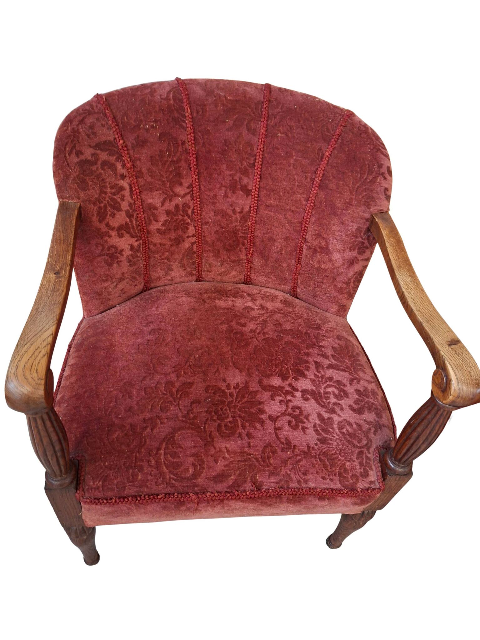 Elegante Coppia di Poltrone Vintage Anni '60 in Rovere e Velluto Damascato