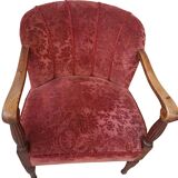 Elegante Coppia di Poltrone Vintage Anni '60 in Rovere e Velluto Damascato