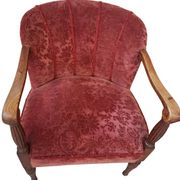 Elegante Coppia di Poltrone Vintage Anni '60 in Rovere e Velluto Damascato