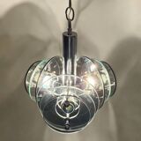 Large Space Age Pendant Lamp VECA in Chrome Metal and Glass, 1970s