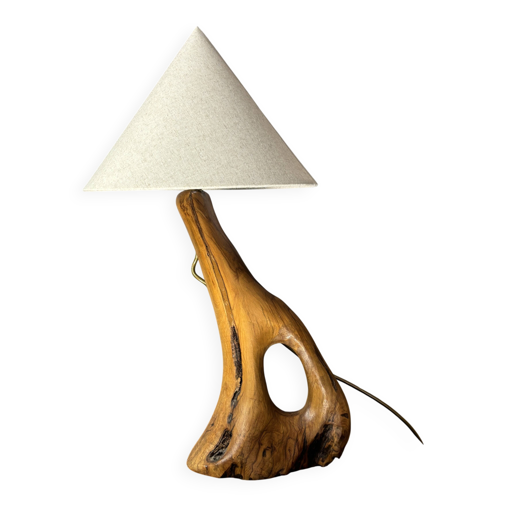 French midcentury brutalist olive wood table lamp, 1950s