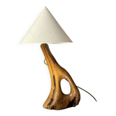 French midcentury brutalist olive wood table lamp, 1950s