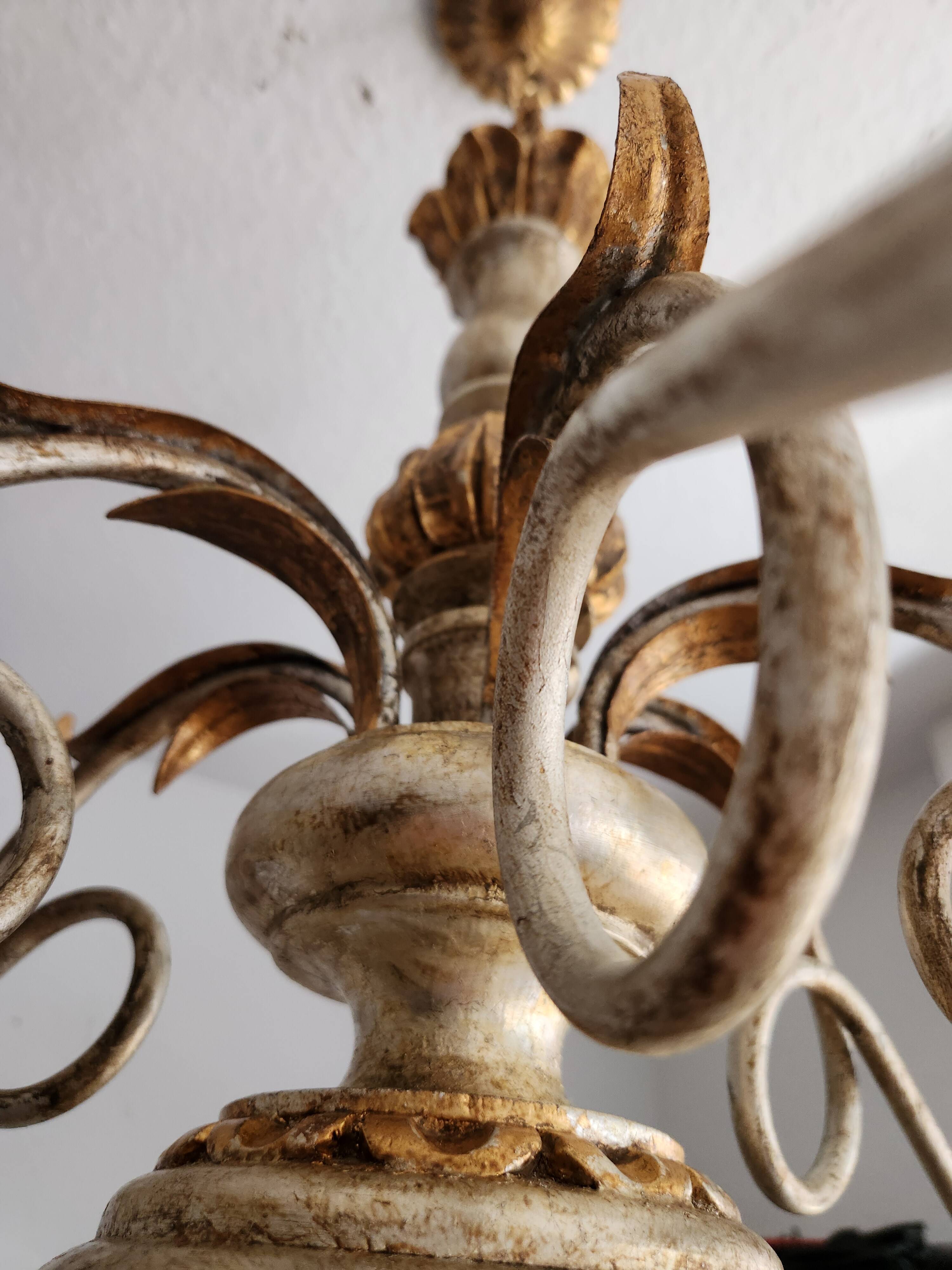 Antique gilded silver chandelier Florentine Rococo Louis XV Italy