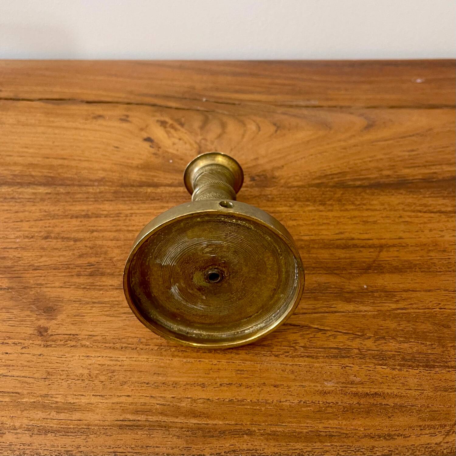 Engraved brass candle holder