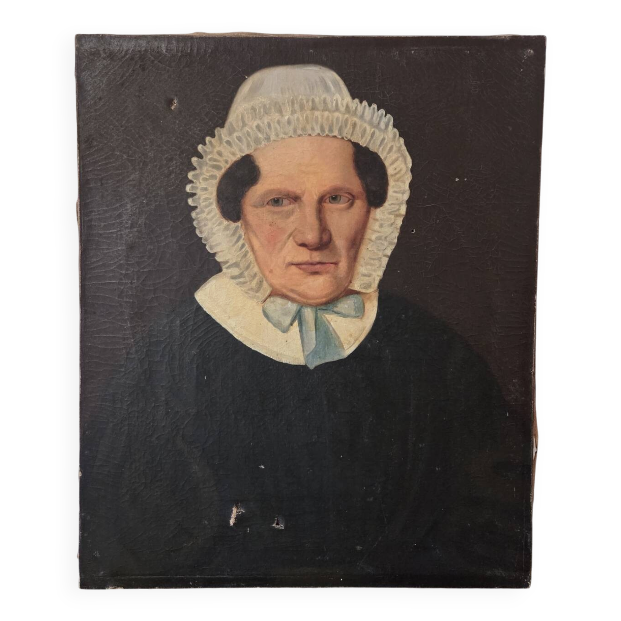 Portrait ancien, peinture a l’huile XIXe