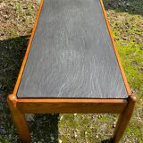 Solid oak and slate coffee table from the 50s-60s