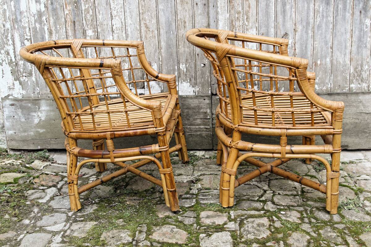 Paire de fauteuils en rotin, made in Italy
