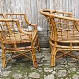 Pair of rattan armchairs, made in Italy