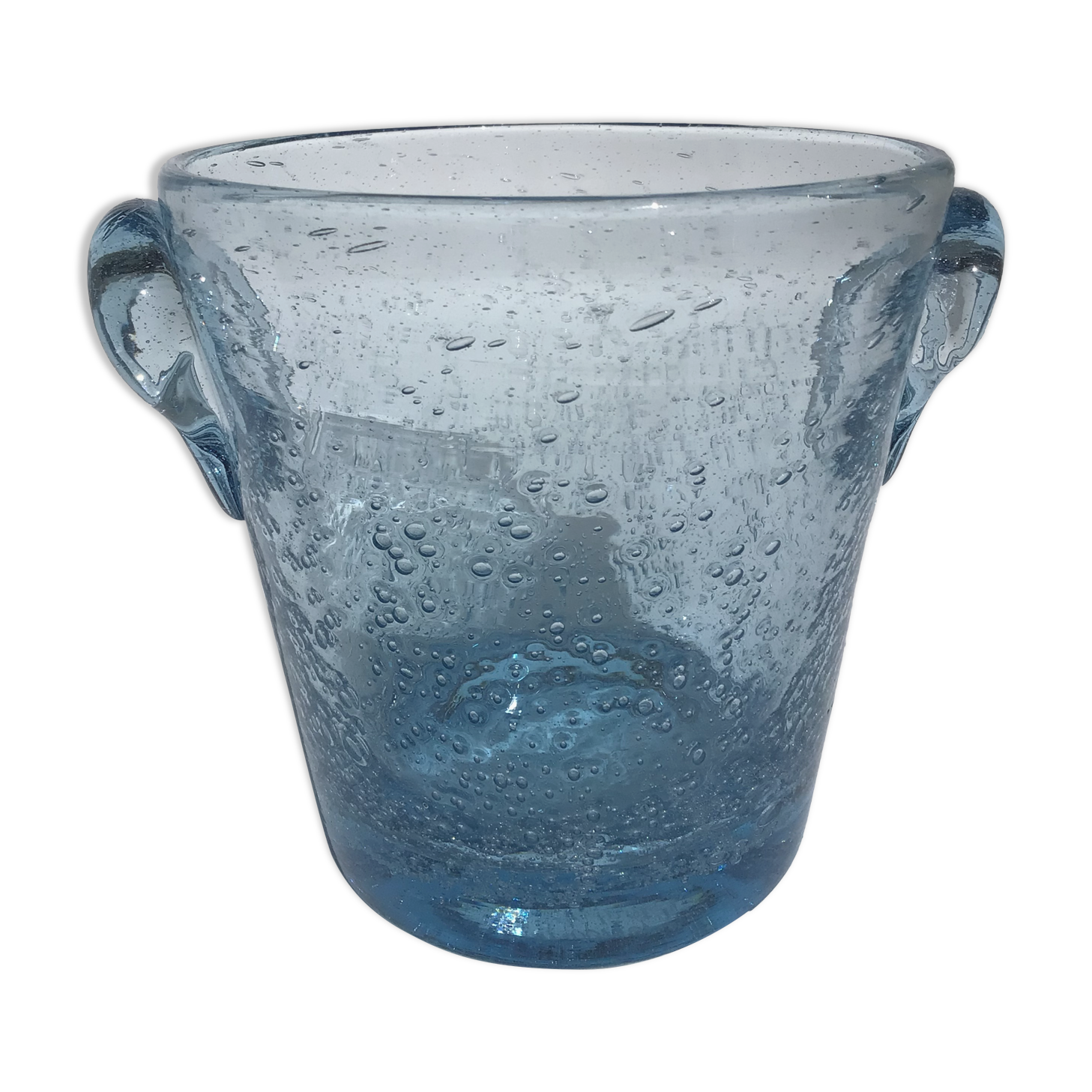 Ice bucket Biot glass blown mouthbug bubbled light blue