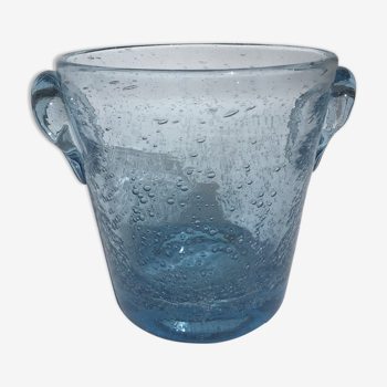 Ice bucket Biot glass blown mouthbug bubbled light blue