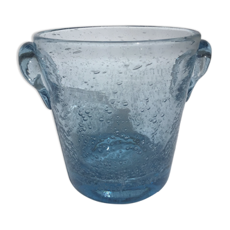 Ice bucket Biot glass blown mouthbug bubbled light blue