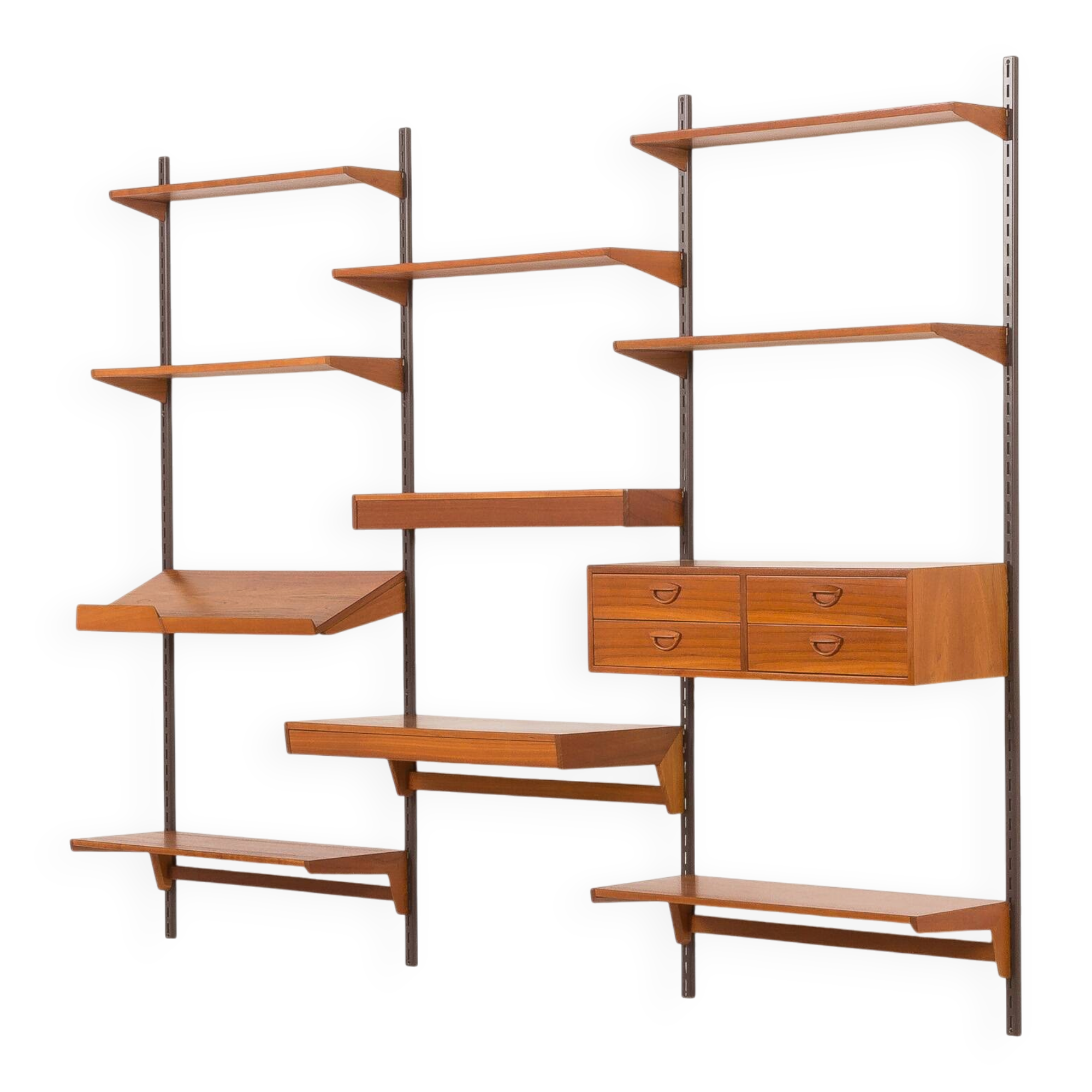 Kai Kristiansen teak wall unit with a desk and a lamp, FM Mobler, 1960s