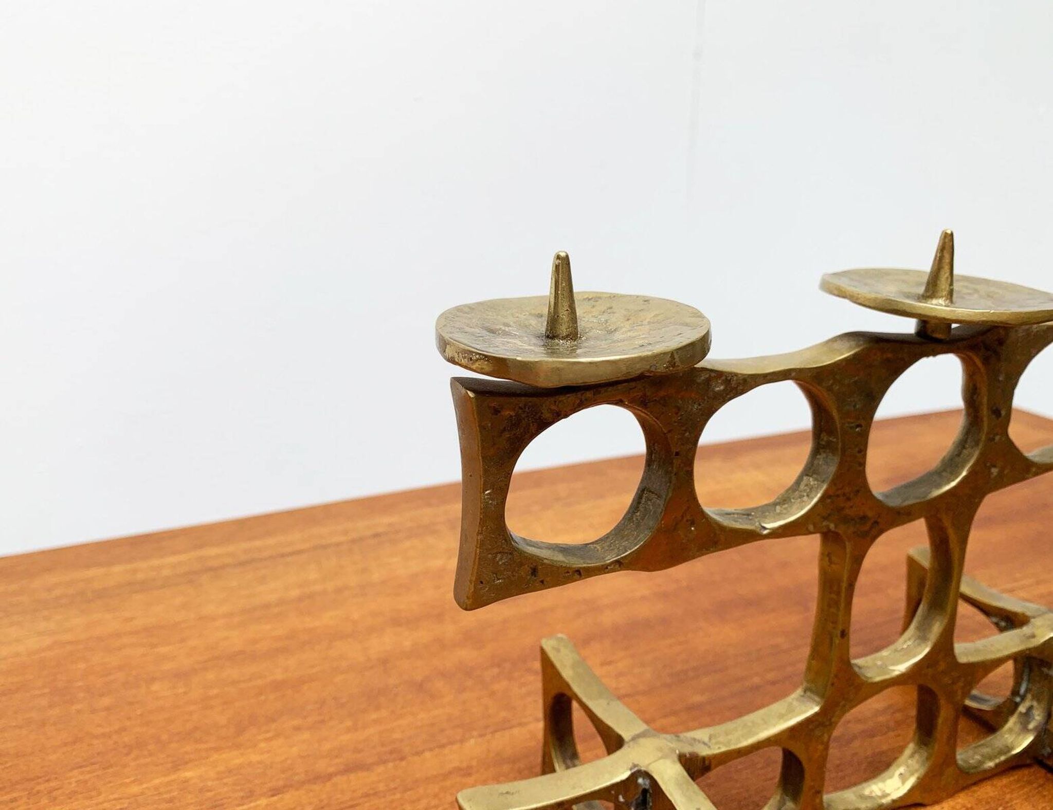 Brutalist metal candlestick from the mid-century by Heinz Goll