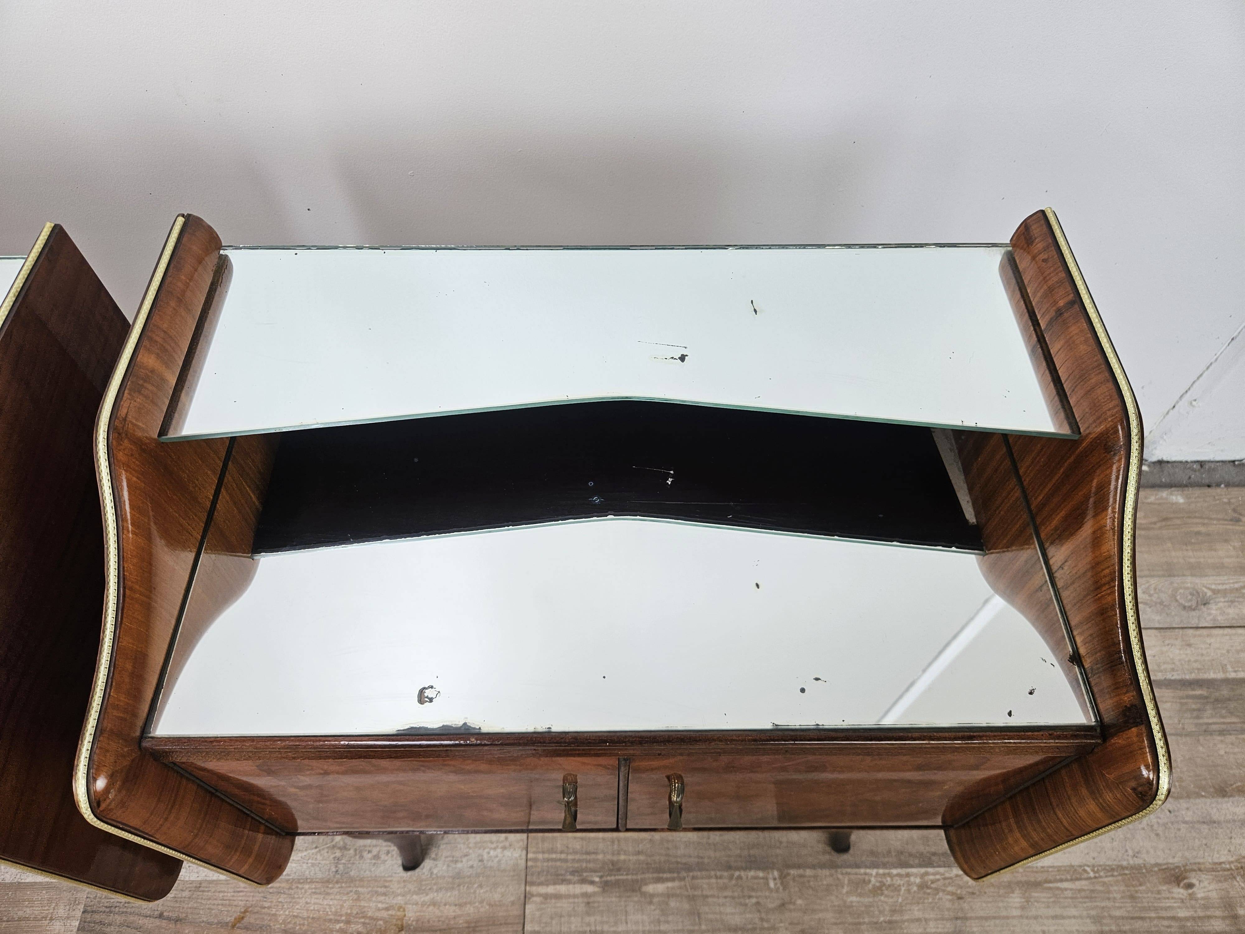 Walnut burl bedside tables with double glass top