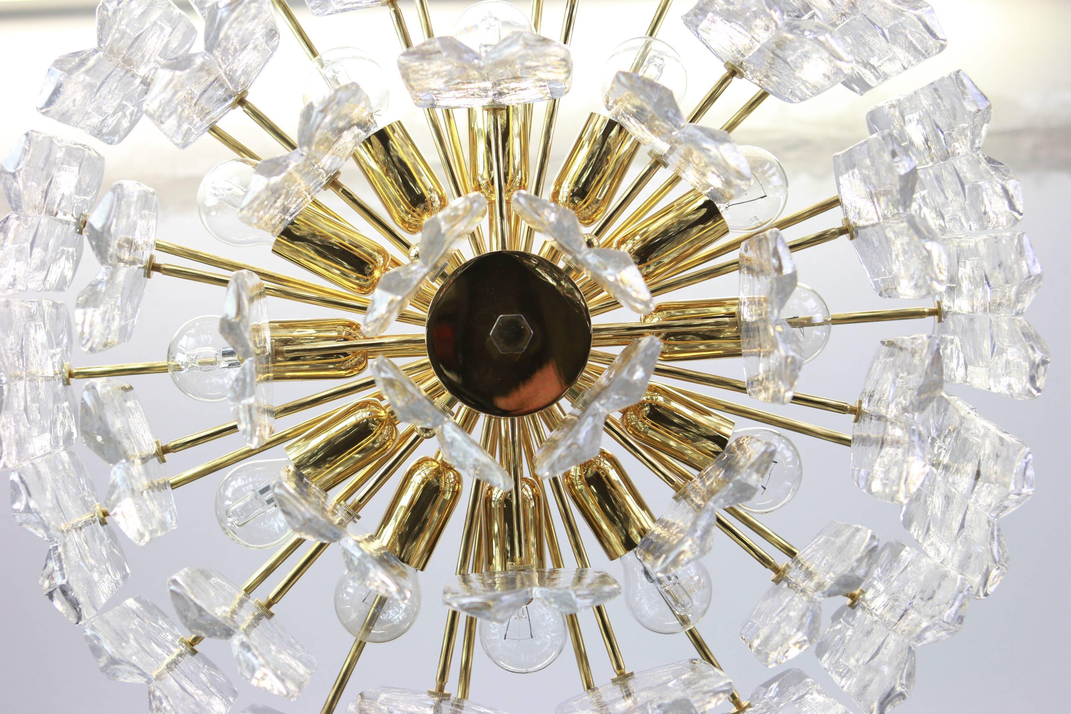 Superb brass and crystal glass light fixture Palazzo, Kalmar, Austria, 1970.