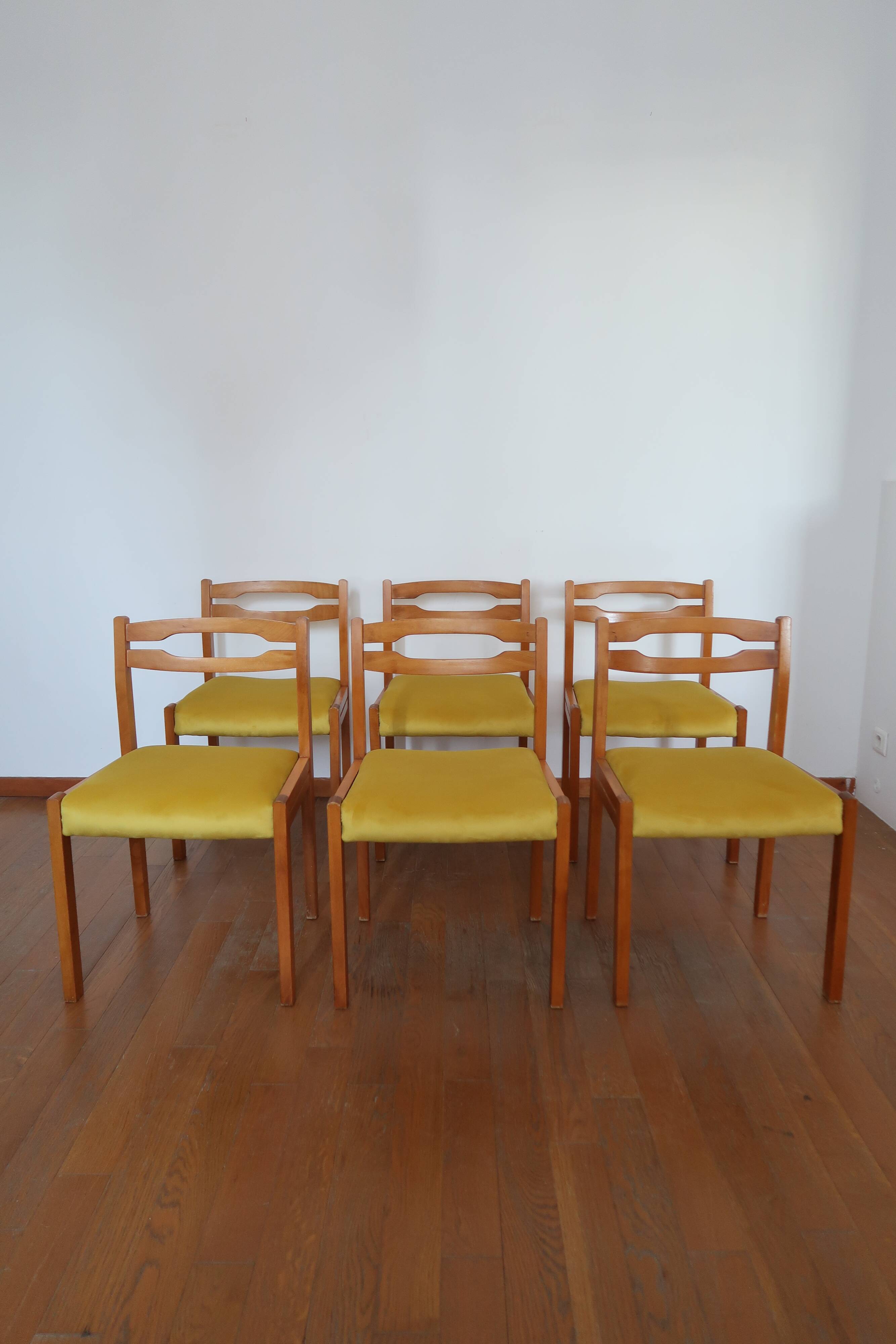 6 chaises velours jaune