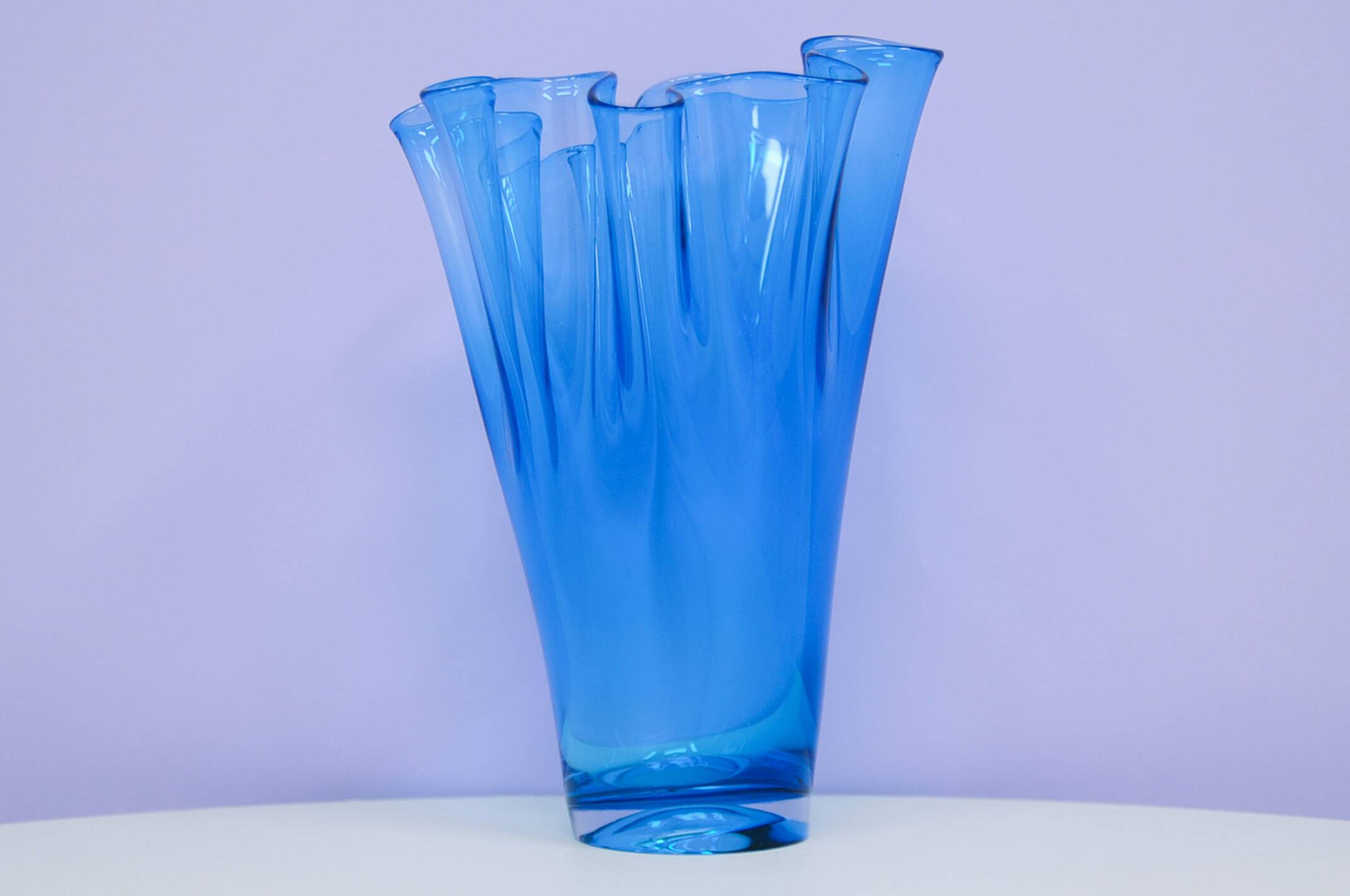 vintage mouth-blown blue glass vase