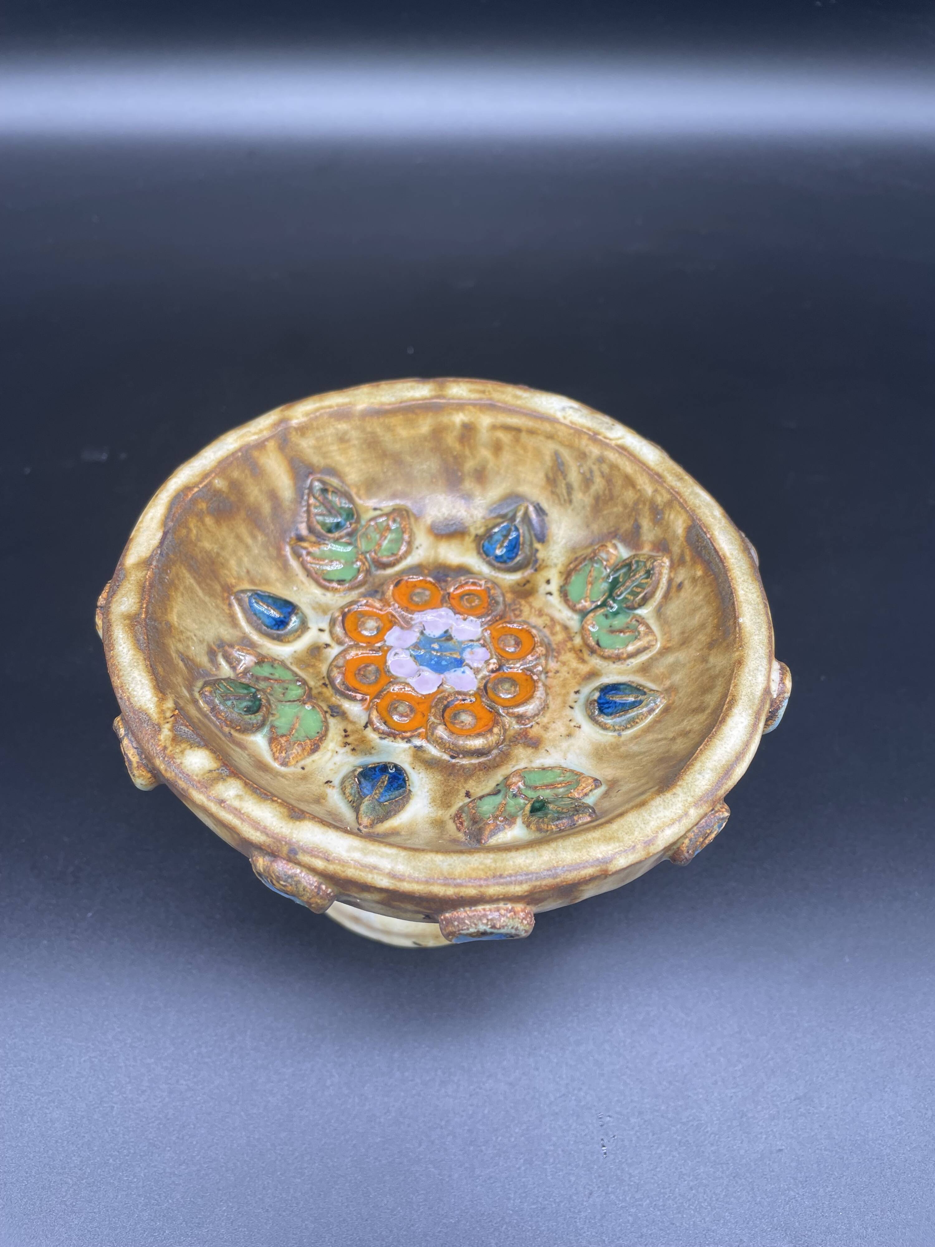 Cup, empty pocket, La Roue factory, Roland Zobel taste, enameled ceramic, Vallauris, decor