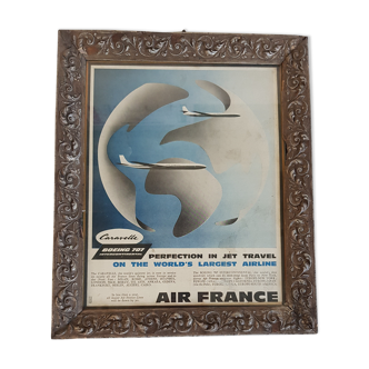 Old advertisement Air France original paper print under old frame