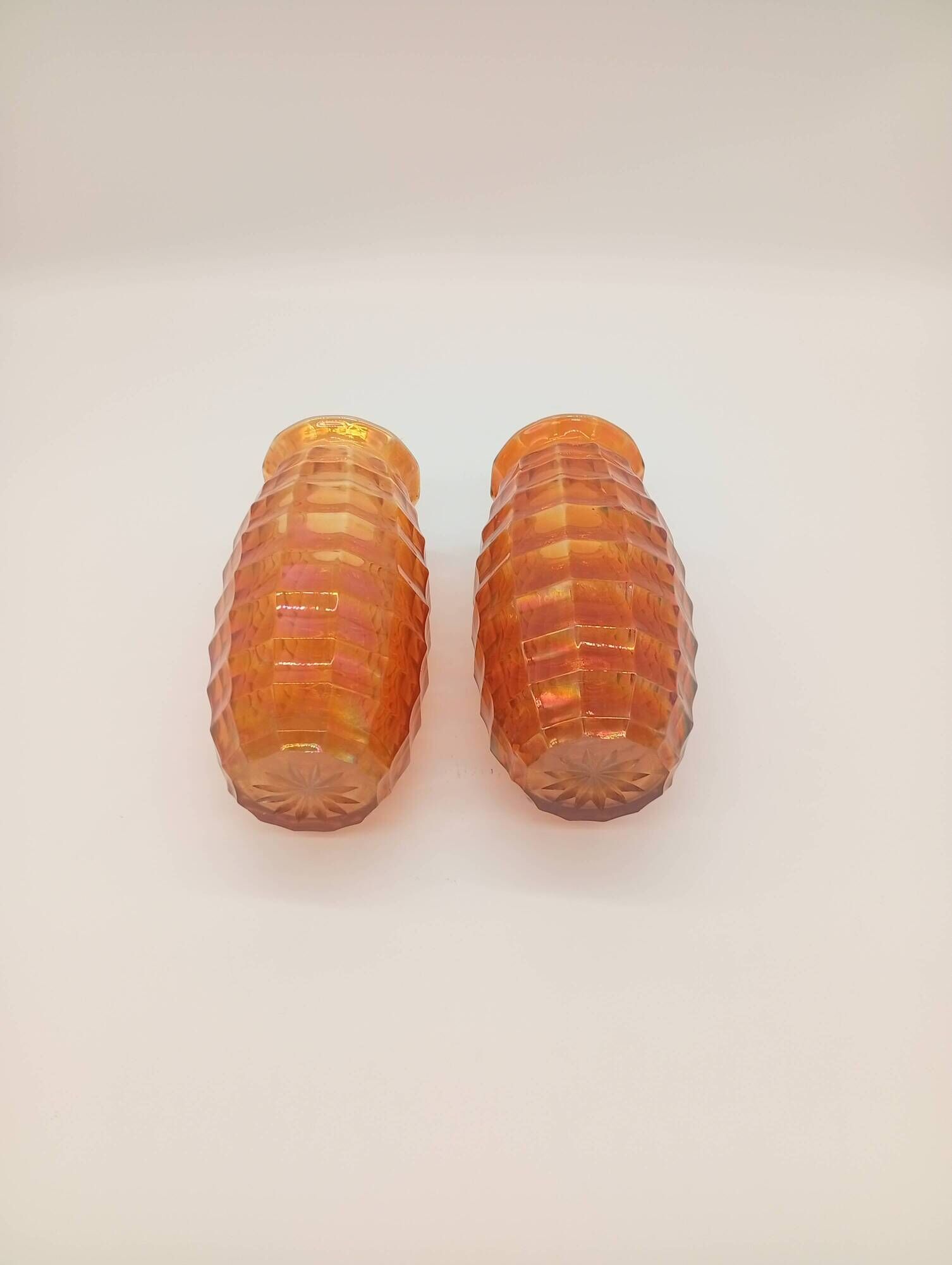 Paire Vases Art Déco Josef Invald Carnival Marigold Orange Irisé Jacobean