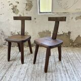 Pair of Aranjou elm “T” chairs