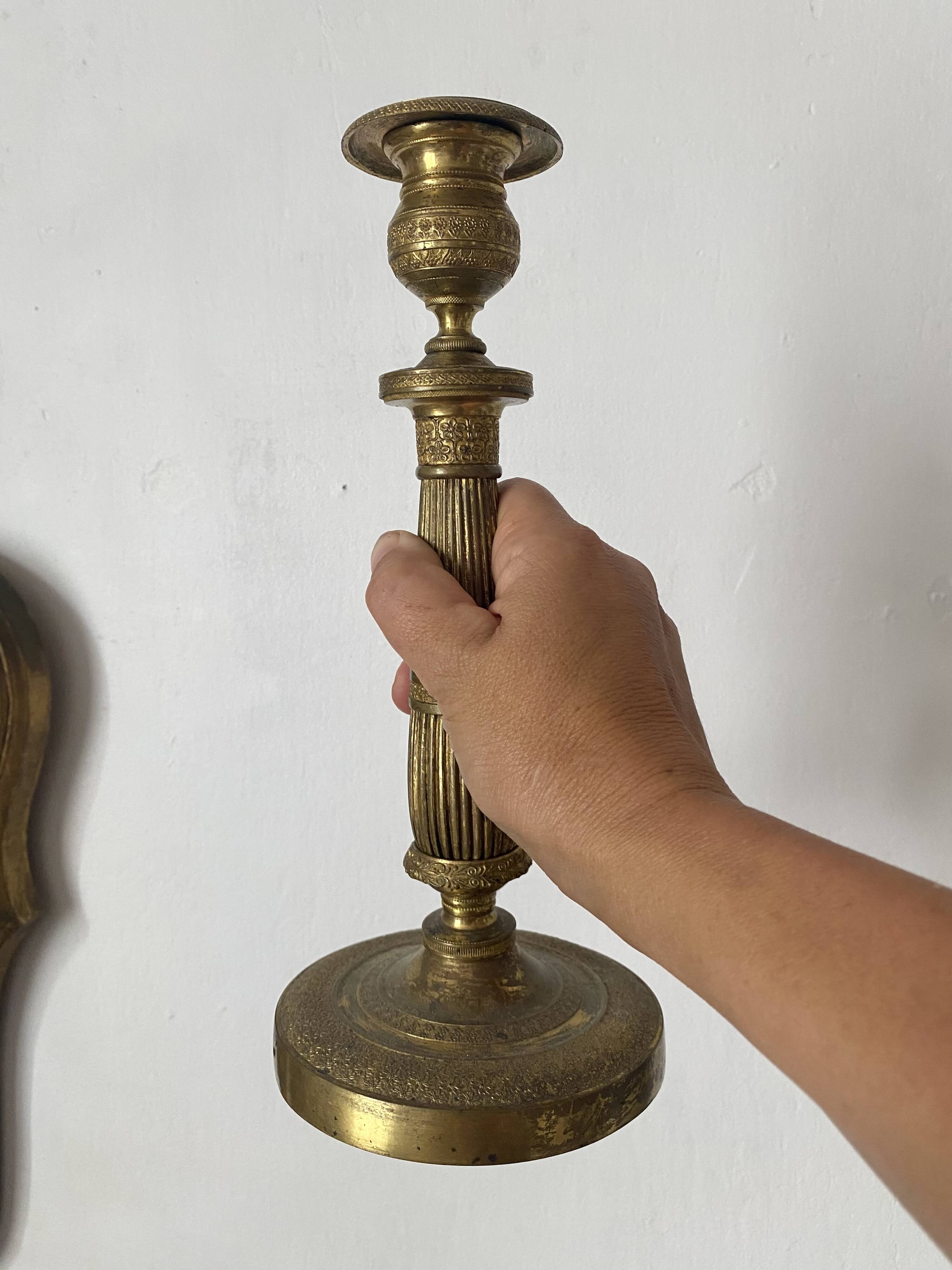 Antique brass candle holder 28 cm