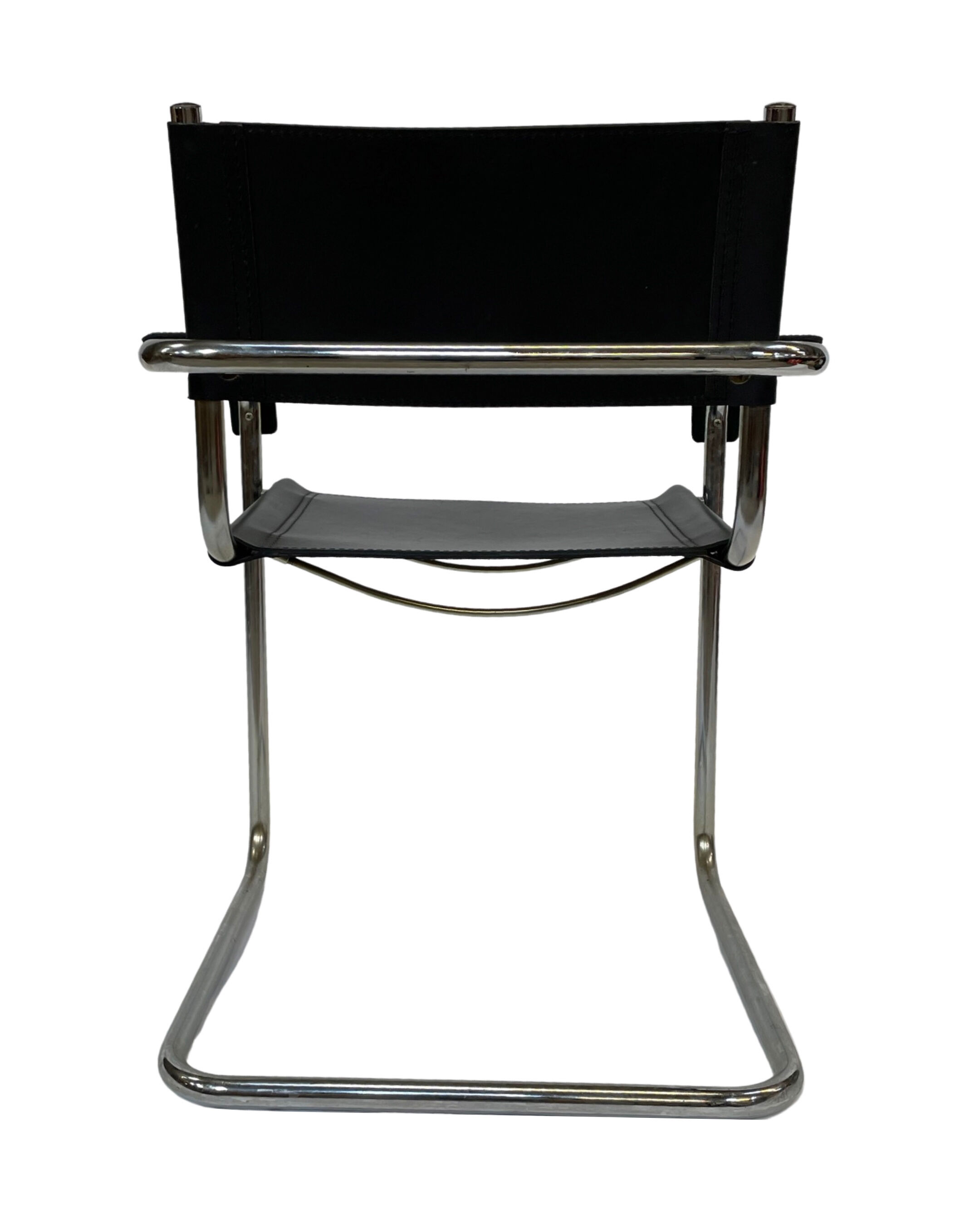 Set of 4 bauhaus cantilever chairs black leather and chrome design