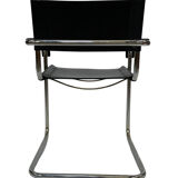Set of 4 bauhaus cantilever chairs black leather and chrome design